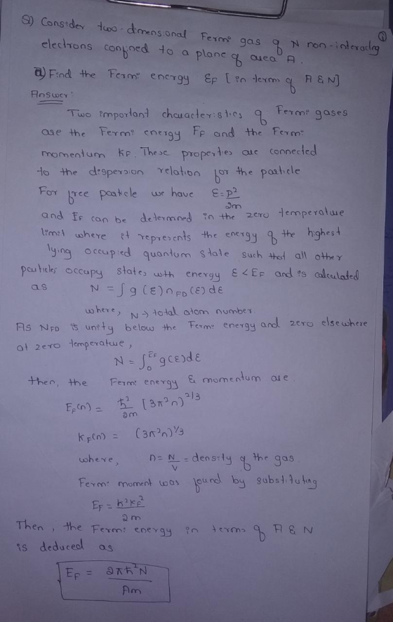 S)Constdes too dimens onal Ferme gas elechrons conyocd N non-interadeg to a plane auea A. aFind the Ferm encrq4 Ep Ltn-lerm R