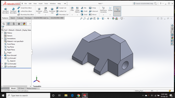 Ssan LIDWORKS File Edit View Insert Tools Window Help Part1 * Search SOLIDWORKS Help Q- ?- - O X 25 m Fillet Extruded Wizard