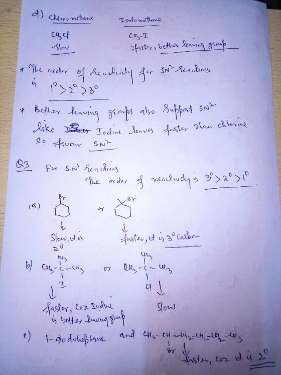 Todo methane d) chloromethane Сң еf Slow CHI faster, better leaving group * The order of reactivity for SN2 reactions & Bette
