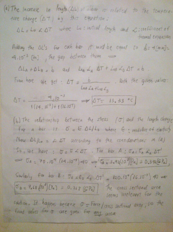 (The inacae in lagth ) o abaris r to the tonpera. ture charge (A7) o thermal ExpansIn (mh- halvt the Ols for each bar /twd be equal to 4.10 s EnJ fhe gap bdueen them- 4.10 -3 ST- 13, 33 °C (b) The relat on hip bertueen he sess ( the lugh dheye Now DL/Lo-ALT according to the coenderatlanr n (a) Seens uelcuart for the so he ration. It happens because 0-Farcelaoss sechanal arcy! found ualver for ? are giren for ant area