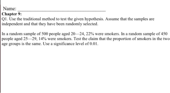 Name: Chapter 9: 01. Use the traditional method to test the given hypothesis. Assume that the samples are independent and tha