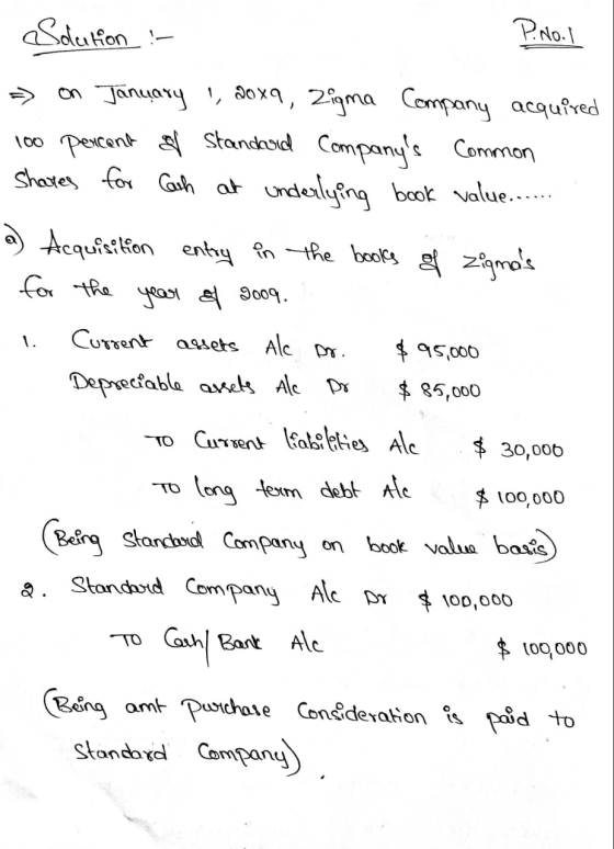 Solution :- P.Nol => on January 1, 2oxa, Zigma Company acquired 100 percent of Standard Companys common Shares for Cash at u