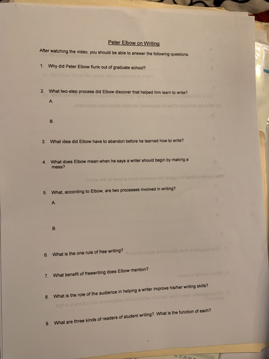 Peter Elbow on Writing After watching the video, you should be able to answer the following questions 1. Why did Peter Elbow