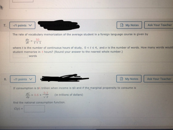 -/1 points v My Notes Ask Your Teacher The rate of vocabulary memorization of the average student in a foreign language cours