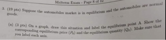 Midterm Exam - Page 8 of 12 3. (19 pts) Suppose the automobiles market is in equil goods. is in equilibrium and the automobil