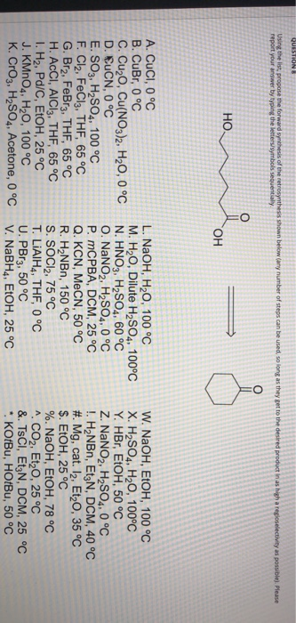 QUESTIONS Using the list, propose the forward synthesis of the retrosynthesis shown below any number of steps can be used, so