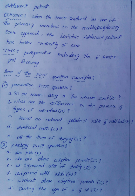 deblscen polerd OUTCOME iwhen he nuwse rvdved os ore of Eam roah, the booalc Pdblescent pahent has better confrxatty of awre pat Recovey ome of the PICOTueston examples parevention PICoT questron: a. Dn CR Nurses ing a five ㎡nue 3csub(p)? b what are the dlerercer n the prerenu y ypes of rn coobes Co) pound on rohnal polished role § roll beds(2)? b. who are ohese adaphve d comparedcoffh kids P Duntng the EV C