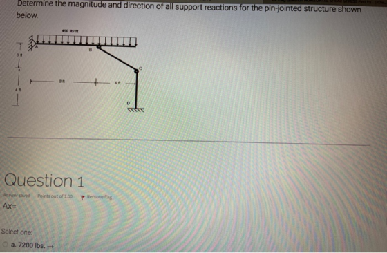 Determine the magnitude and direction of all support reactions for the pin-jointed structure shown below. 450 bift + 47 D Que