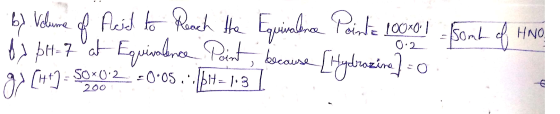 SUU by Volume of Paid to Reach He Equivalence Points 10020 1 - Sont of HINO di pH=7 at Equivalence Point, because [Hydrazine]