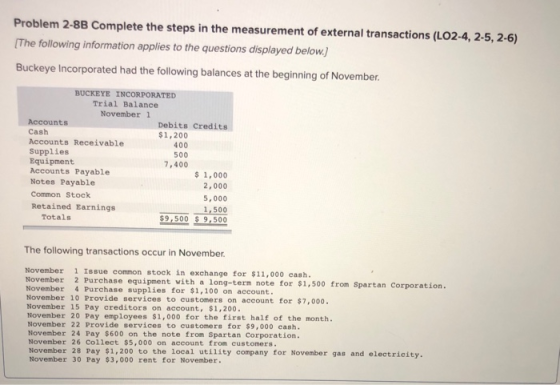 Problem 2-8B Complete the steps in the measurement of external transactions (L02-4, 2-5, 2-6) [The following information appl