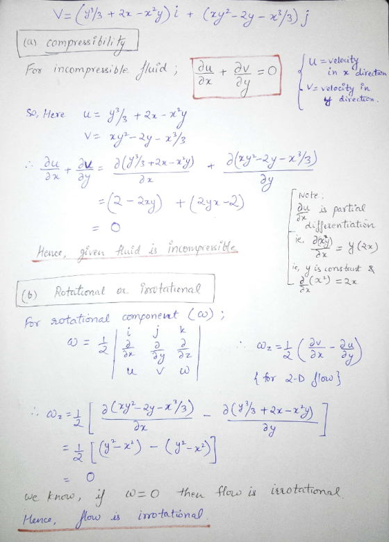 (ay compyessibili ty incompresi ble jluid , T 11-veloci Va velocity Fn X. Note Be parta L 2(x) = 2x for aotational confonent (a) ex . d) we know