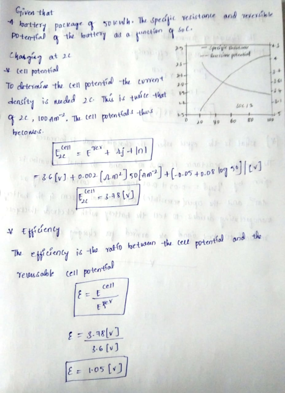Tiven that Cet potentol To datesmin the cei potental te ment 3 61 2, loD Am. he tell ptential thu bsecomed 10 y 6 cell leti The ue, Tewwsable Ceil potentioal cell 36 [v] ะ 105 [