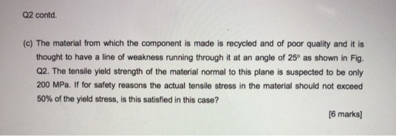 Q2 contd. (c) The material from which the component is made is recycled and of poor quality and it is thought to have a line