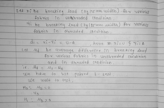 fabrics io. Let xj be breaking load ekg 125 min width) - for various undbruded condition Hi be breaking load (kg 115mm width)