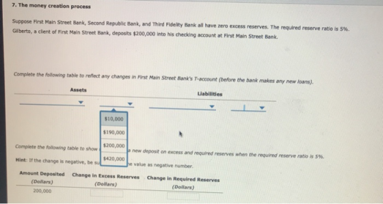 7. The money creation process Suppose First Main Street Bank, Second Republic Bank, and Third Fidelity Bank all have zero exc