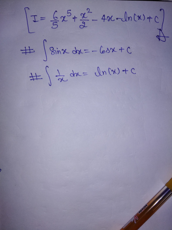 |-- $223- 42-In (0) + c # [ sinx de = -losx + c #1 h de = ln (x) + c Nm