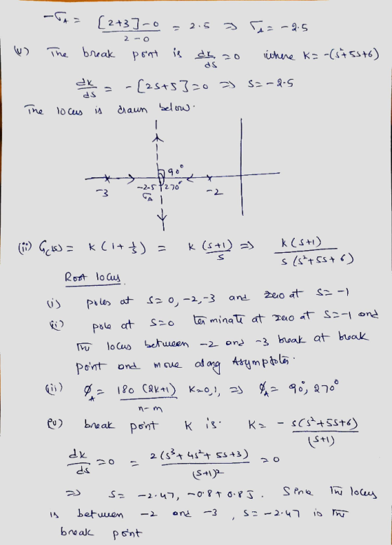 2-O - > (2+3] -0 = 2.5 J T -2.5 I W) The break point is de zo Where k=-(5755+6) cm - (25+5320 3 52-2.5 The locus is drawn bel