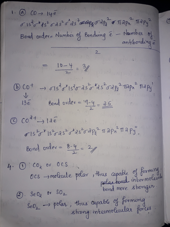 1. @ co the 15%* d 5² 25 & 25 do 282 ² & Tapu Tapy? Bond order= Number of Bondining e - Namber of - antibonding e 10-4 = 3/4