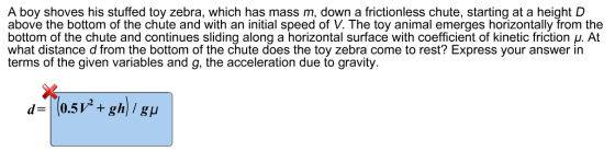 A boy shoves his stuffed toy zebra, which has mass