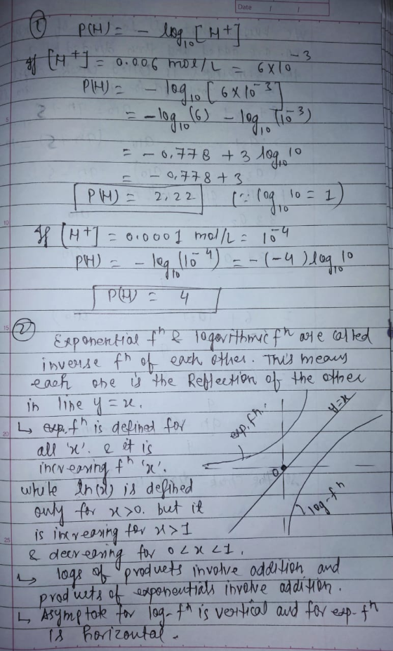 Date i i to PCH) = -log [H+] oth *1 = 0.006 moell = 6xlos - PH) = -log [ 6x10 37 2 E -log (6) - log Tio 3) = -0,778 +3 109.lº