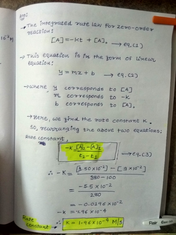 ns nteqrated rute taw for zero-oader reaction: 2 Twis equation is fn the boa-m of Linea,し eauation: b coresponds to CA. →Hene