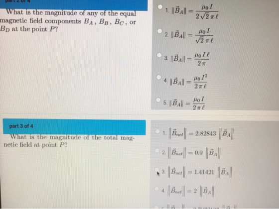 Hol 1. ||BA| = 2/21 What is the magnitude of any of the equal magnetic field components BA, BB, BC, or Bp at the point P? Hol