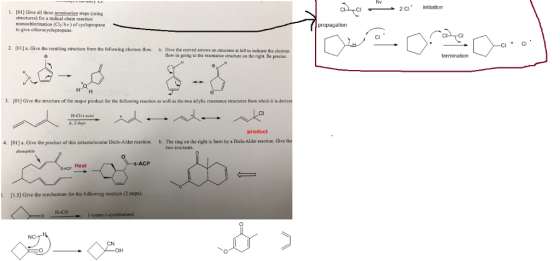 hv 2 Cl . initiation 1. [01] Give all three termination steps (using structures) for a radical chain reaction monochlorinatio