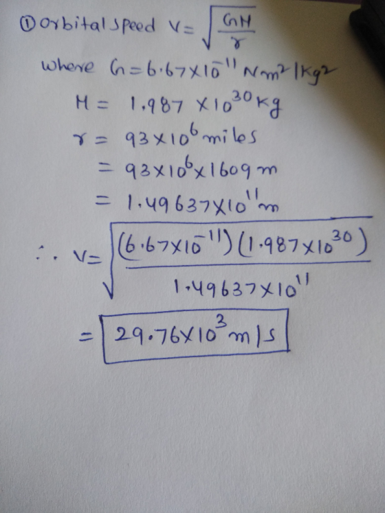H= 1,987 X1030 kg γ= 93x106 ,mi los 1-49637メ10 2