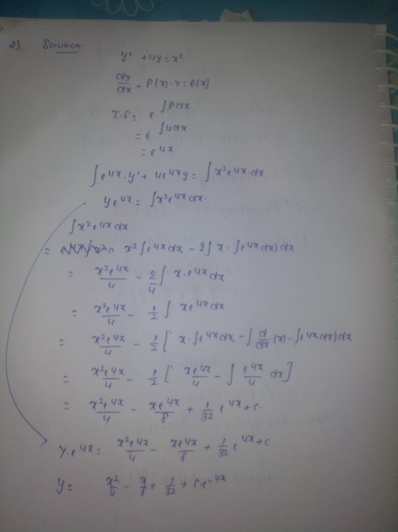 2 Sorution. y uya? dly dx + P(x) = 012) JPax I.fe e Judx Ee4x Jeux. yıt ye uny / x²248.00 yeur= 8x²,4x dx. (x²,4x dx ekonomi