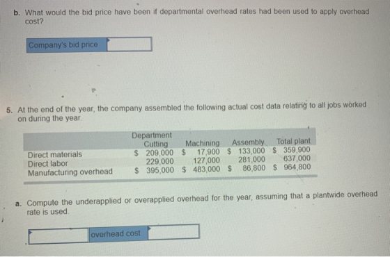 b. What would the bid price have been if departmental overhead rates had been used to apply overhead cost? Companys bid pric