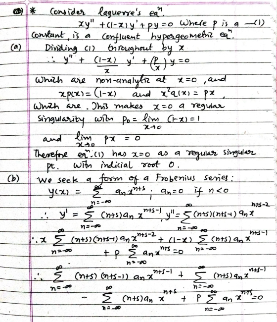 Consider laguerres ea Xy_*(1-x1yt py-o Where pis 9 -1)) constant is a Confluent hypergeometni ez? Dividing ci) throughout