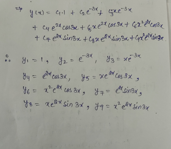 Y 8 = xe an sin 3d, q= x² ansinan y (x) = 4.1 + C₂ e 3x ke 3 + C4 e 24c0336 + 6x628c0534 + G2%89cf3x + Cq edx sin3x + lq Rear
