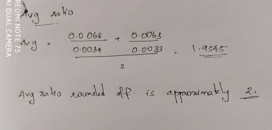 ratio AIDUAL CAMERA REDMI NOTES + Aug . 0.0068 0.0034 0.0063 0.0083 - 1.9545 Ang ratio rounded off is approximately 2.