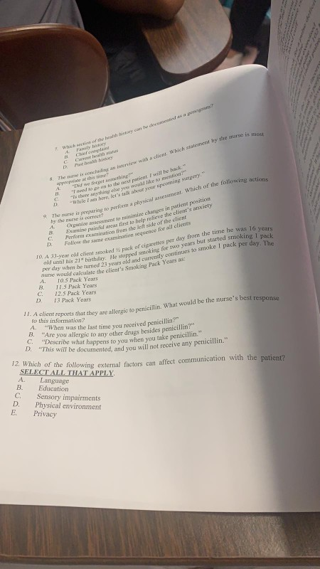 no was 1. Woche Chiesa Cuid wieciem which she con this The thing? same of the following actions The nurse is pc by the nurse