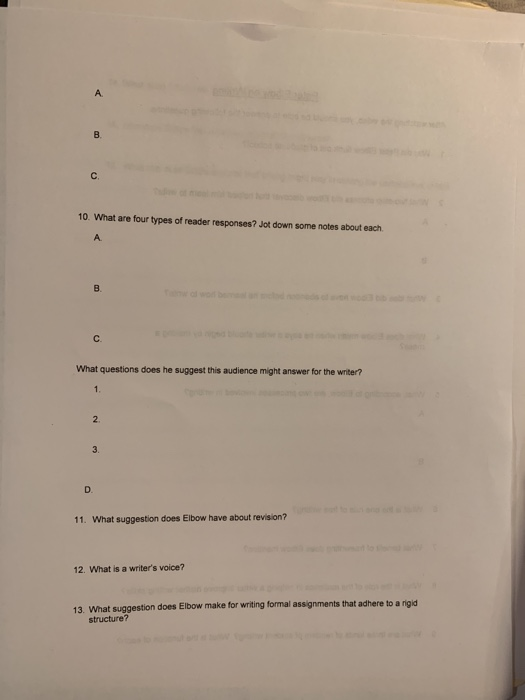 10. What are four types of reader responses? Jot down some notes about each What questions does he suggest this audience migh