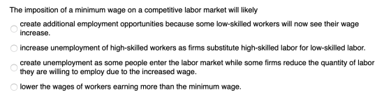 The imposition of a minimum wage on a competitive labor market will likely create additional employment opportunities because