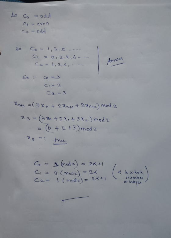 So Co zodd = even C2 = odd so Co = 1,3,5 aan C = 0, 2, 4, 6- C2 = 1,3,5,- Answel En = Co z 3 C, = 2 C2=3 Knt3 = (3xn+ 2an+1 +