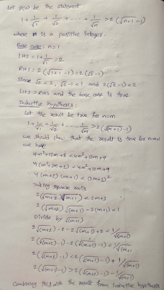 Let po be the statarent V) Since 2, and2 ナリー! cve have Divide by + m+D (m+1 (m+D
