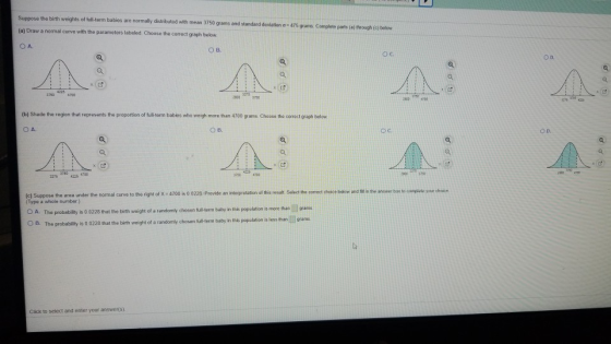 Suppose the birth weights of full-term babies are normally distributed with mean 3750 grams and standard deviation = 475 gram
