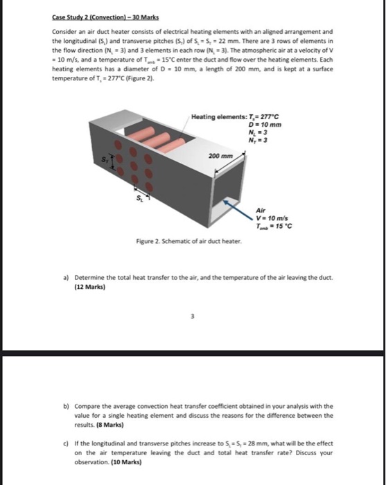 Case Study 2 Convection) – 30 Marks Consider an air duct heater consists of electrical heating elements with an aligned arran