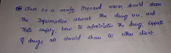 client as a newly licensed nose, should share The Information about the drug use, and a Their sudely, how to adminicter The d