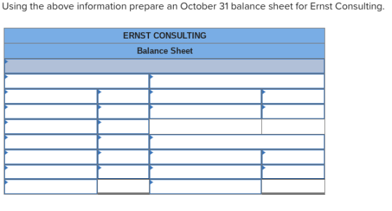 Using the above information prepare an October 31 balance sheet for Ernst Consulting ERNST CONSULTING Balance Sheet
