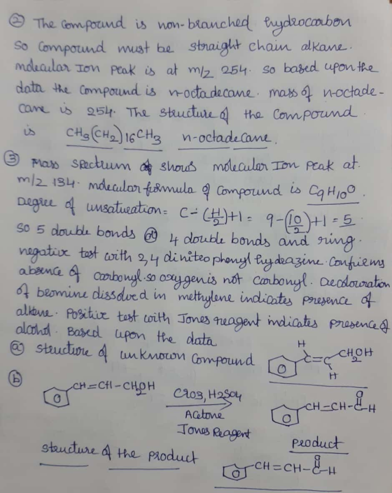 The comporund is non-btanched tydeocmbon So Covmpound must be straigt chain alkane moleaular Ton Peak is at m 254 So based up