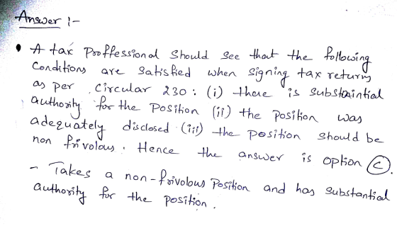 Condo re Satis Red when Signin tar retur ел i9n in the Posihon the Posiken wa) adeguatel disclosed (it) -th Positon should be non volow Hence the ansuder s opon C Takes a non-Pivoous Posrton and hos substantial