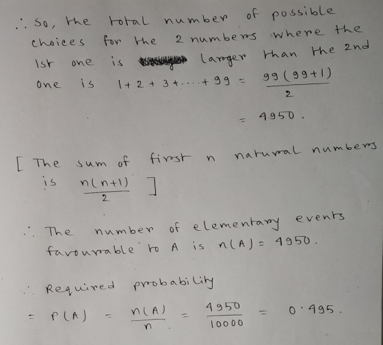s0, the oth numbe of possible しん0 i e e s font h e 2 numbers where t-te lsk one s one 1s 1 2 3 t Lamer han the 2nd 2 L The sum of fivst n nauwai numbers is mlntl) 2 The numben of elemenay even favourable ho A is n(A)1950 Requwved pvob abi City 35 l oo 0 0 495.