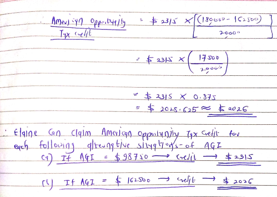 = $2315 X 180000 - 162.500) ] Ames) qn opportunity - Tax credit 2000 - $2315 * 19500) (29000 $ 2305 X 0.875 - $ 2015.625 $ 20