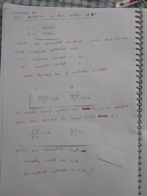 comming to our question in the given #66 CI Ha 7922% 5.70% from this we can above are elemental analysis anly. formula find e