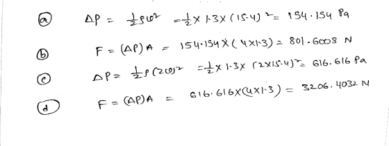 € al = £502 X 13x (15-4) == 154.154 Pa F - (AP) A = 154,154 * ( 4X1-3) - 801-6008 N opz +(2012 -{x 1-3x (2x155.4)= 616.616 Pa