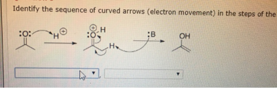 Identify the sequence of curved arrows (electron movement) in the steps of the H OH