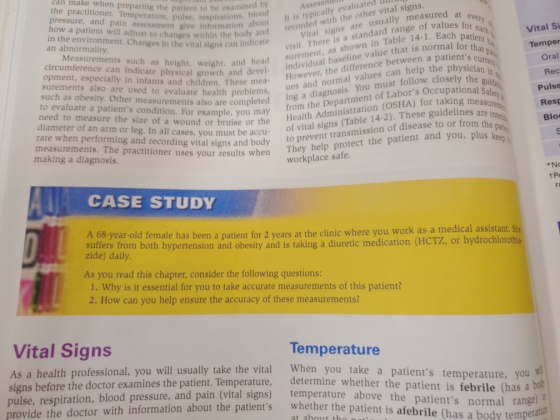 can make when preparing the patient to be examined by the practitioner. Temperature, pulse, respirations, blood pressure, and